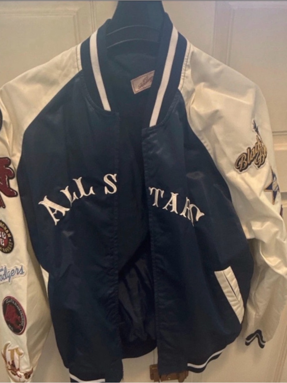 All Star Navy and White Satin Varsity Bomber Jacket